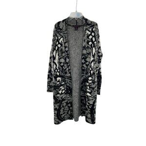 Elena Wang Snake Print Knit Cardigan Open Front Gray/Black Size Small Pockets